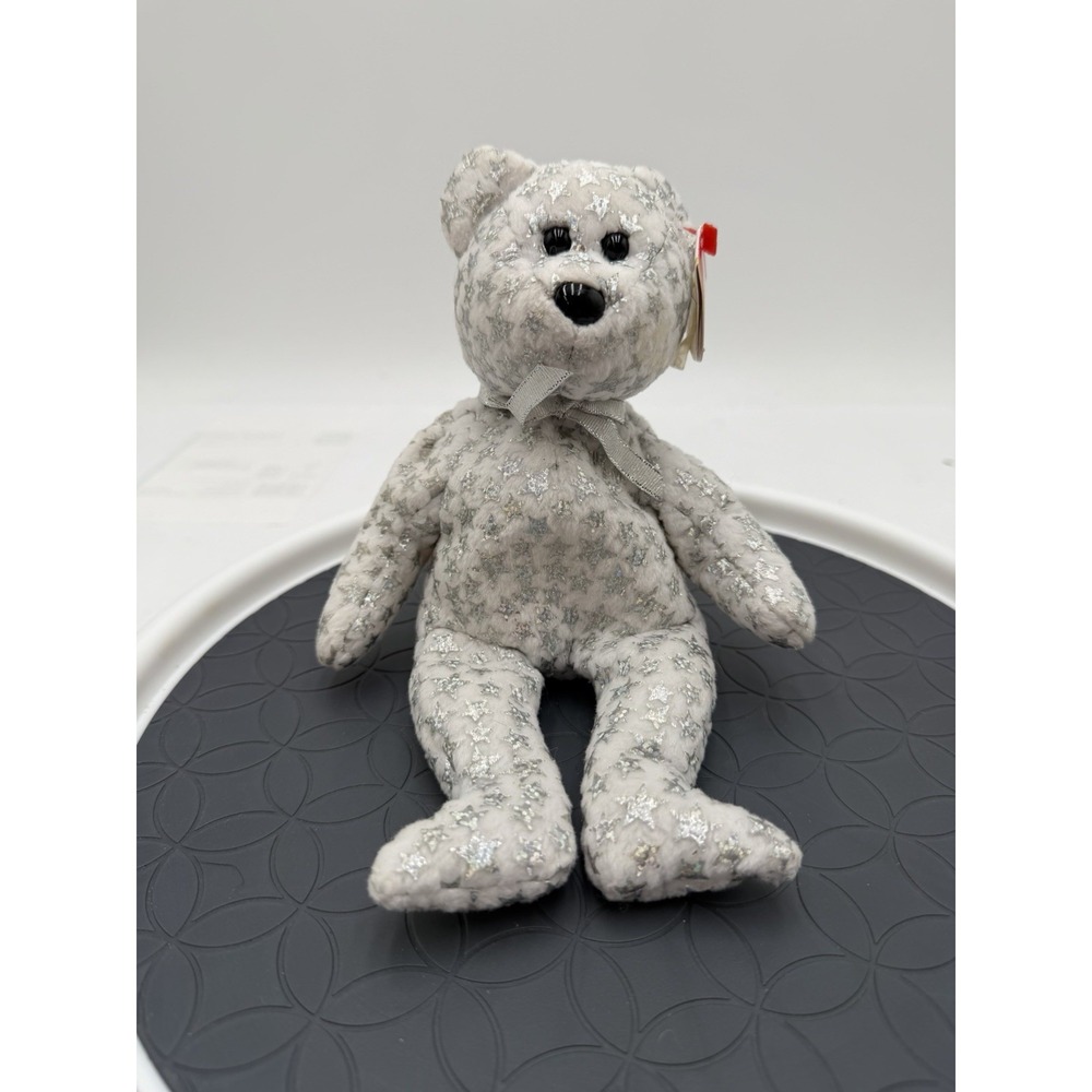 Ty Beanie Baby The Beginning Bear 2000 White Silver Stars Plush Retired